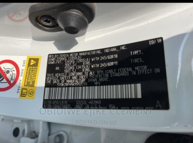 Foreign used 2019 Toyota Highlander V6